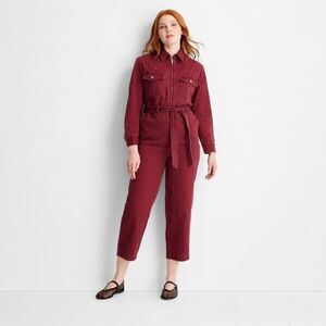 Future Collective - Women's Long Sleeve Zipper Jumpsuit - Future Colle Burgundy